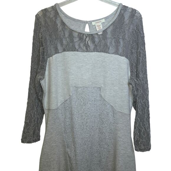 Sundance Manette Lace Sleeve Midi Dress Sz Large Light Gray Stretchy Knit Boho - Picture 5 of 16
